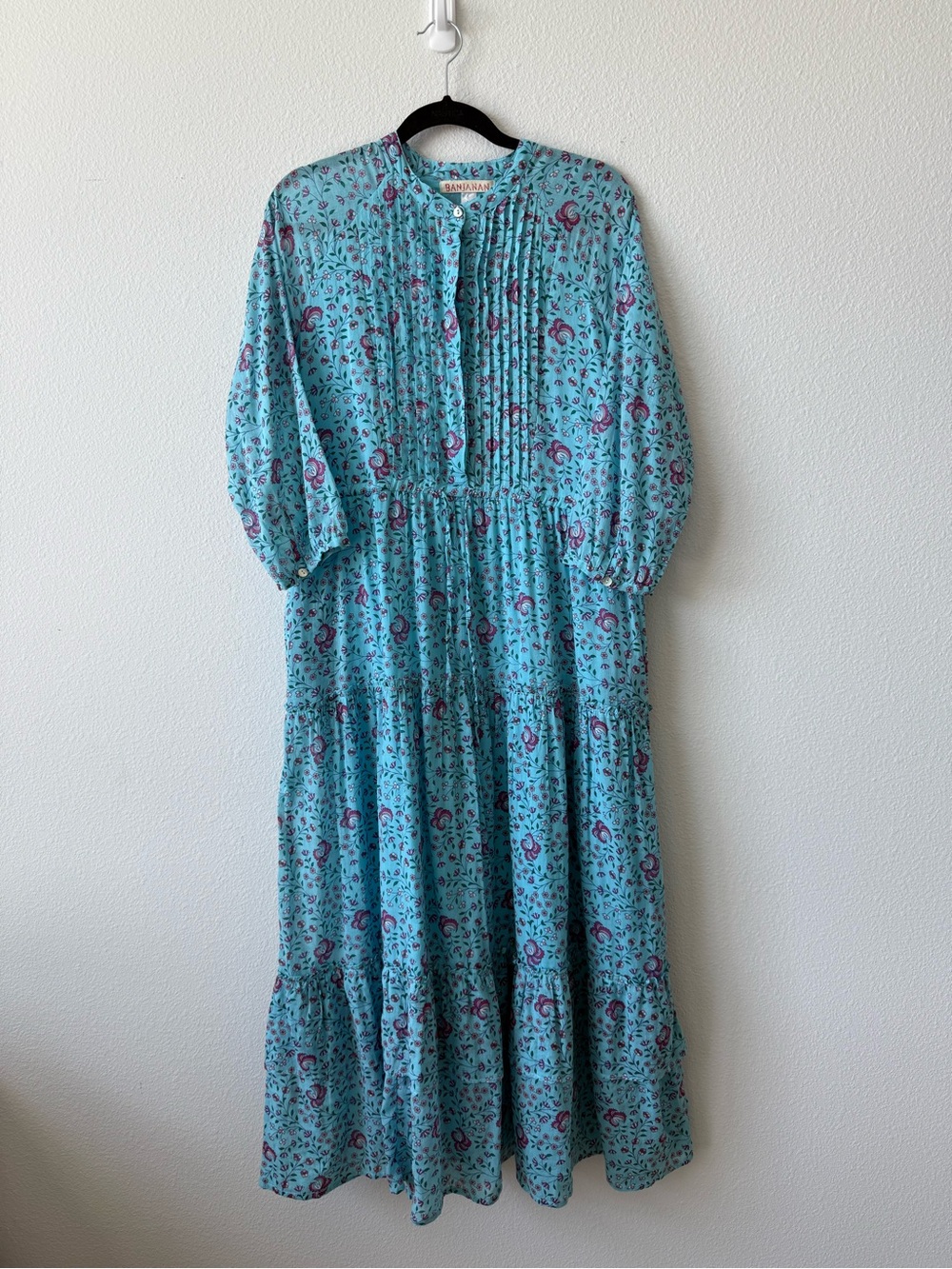 BANJANAN Bohemian Turquoise Floral Maxi Dress